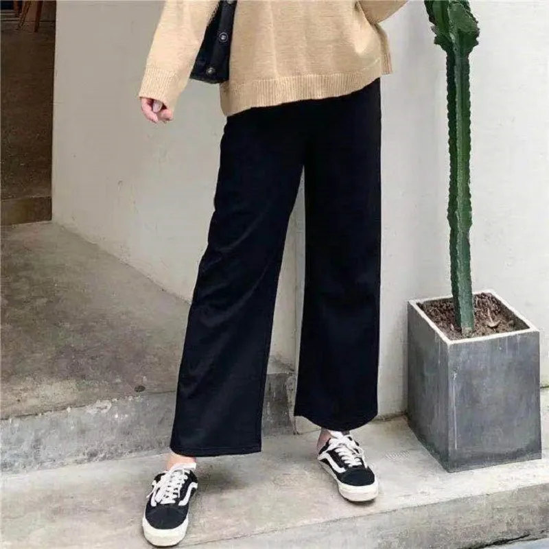 Large Big Plus Size Loose Summer Casual Wide Leg Pants For Women Black Hot Sale Female Cropped Trousers Elastic Soft Lady | Женская