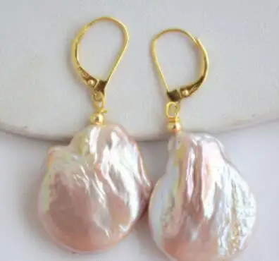 

Free Shipping 22mm coin lavender baroque keshi reborn pearl dangle earring