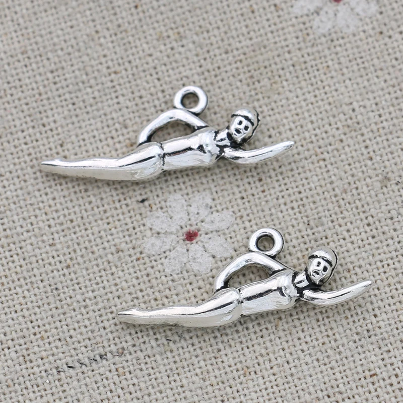 JAKONGO Silver Plated Swimmer Charms Pendants for Jewelry Making Bracelet DIY Accessories 25x17mm 15pcs | Украшения и аксессуары