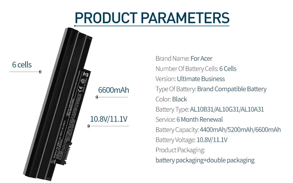 6Cell ноутбук Батарея для acer AL10B31 AL10G31 D270 D260 AOD255 AOD260 522 D255 722 D255E D257 D257E D270 E100 AL10A31 ICR17/65