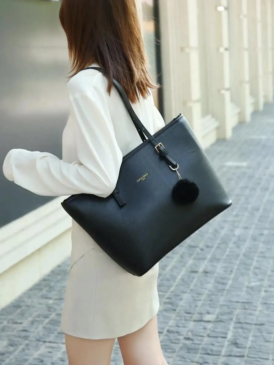 Pom Pom Decor Tote Bag 2021 new style shoulder bag women large capacity ladies bag retro tote bag send hair ball