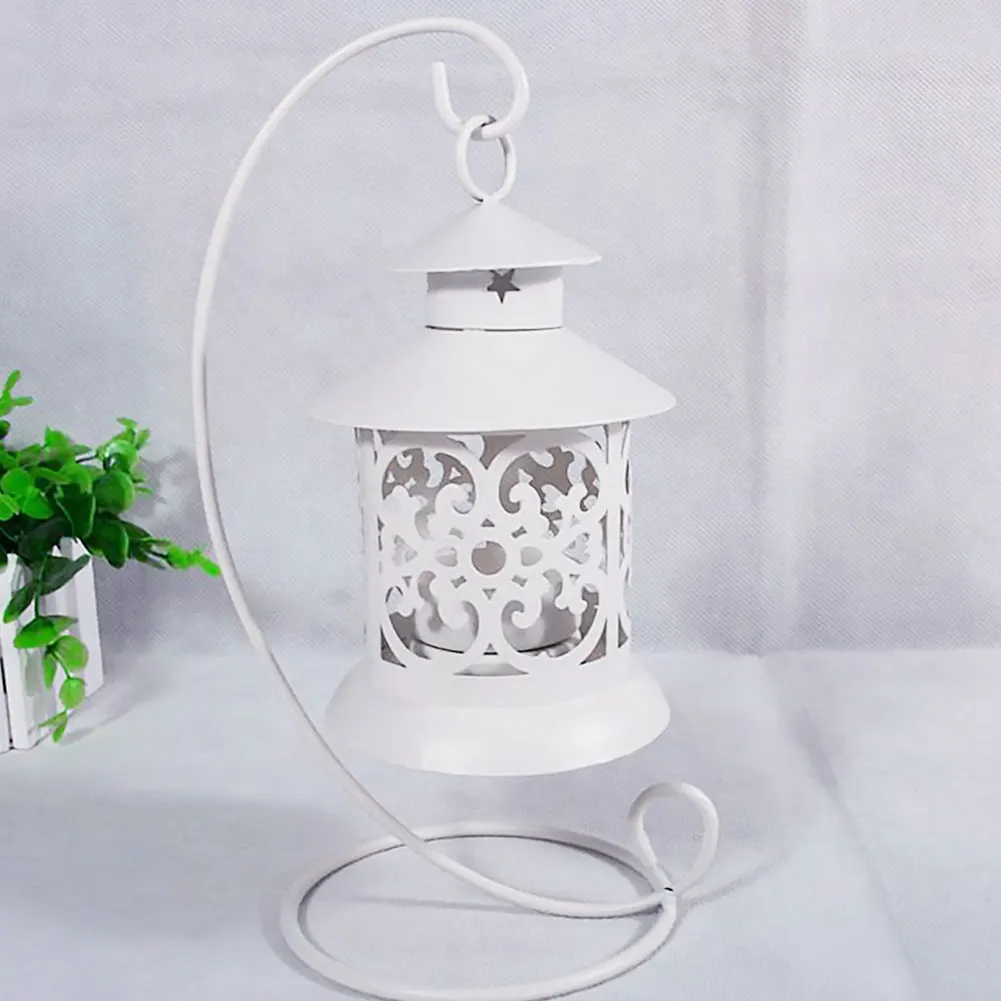 

Lanterns Candlestick Fashionable Hollow Candlestick Retro Iron Crafts Multi Function Hanging Hollow Candlelight Candelabra White