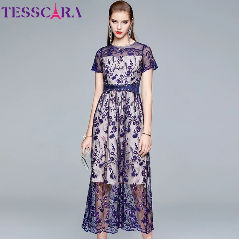 Женское роскошное Сетчатое платье TESSCARA с бисером и вышивкой высококачественное