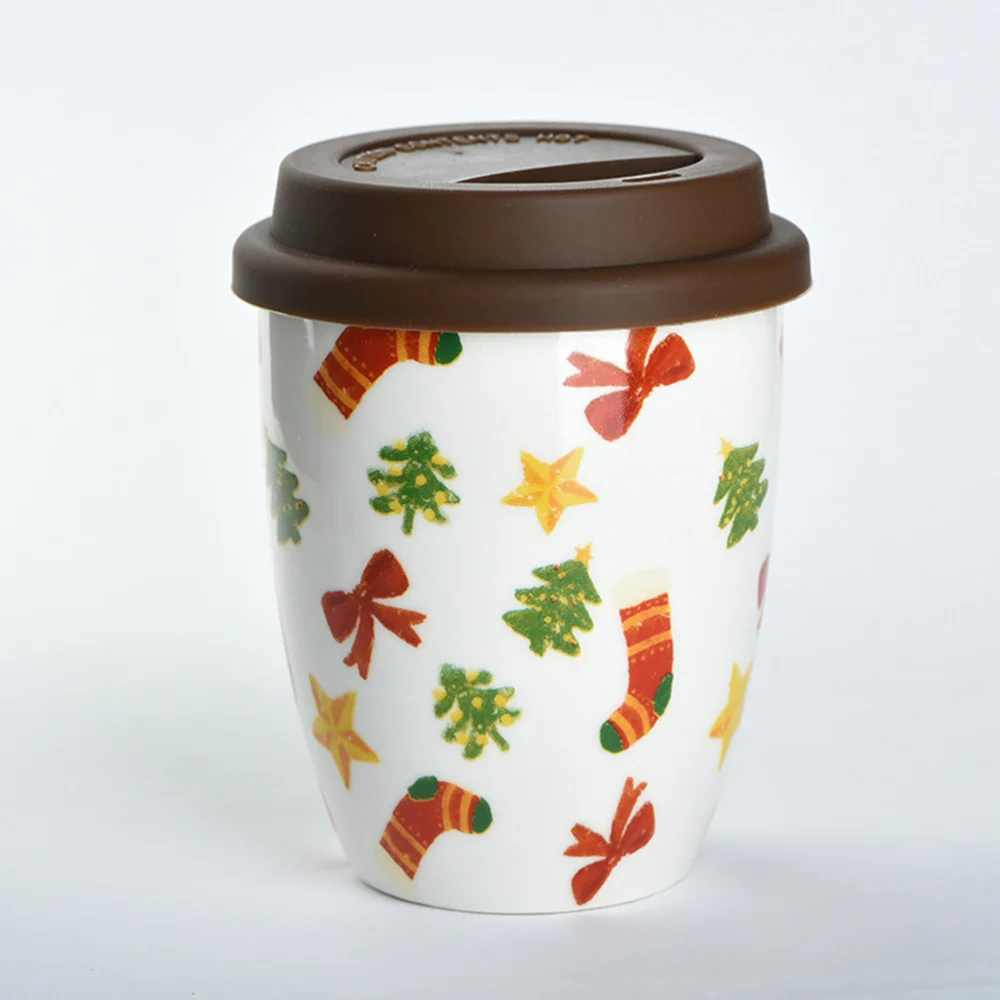 380ML Ceramics Mug Christmas Coffee Without Handle Thicken Fashion Tea Cup with Silicone Lid (Christmas Gifts) | Дом и сад