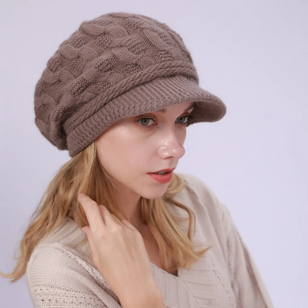 Winter Hats Woman Female Weave Rabbit Cap Soft Brim Keep Warm Beanie Knitting Inside Plus Velvet High Quality WY0214