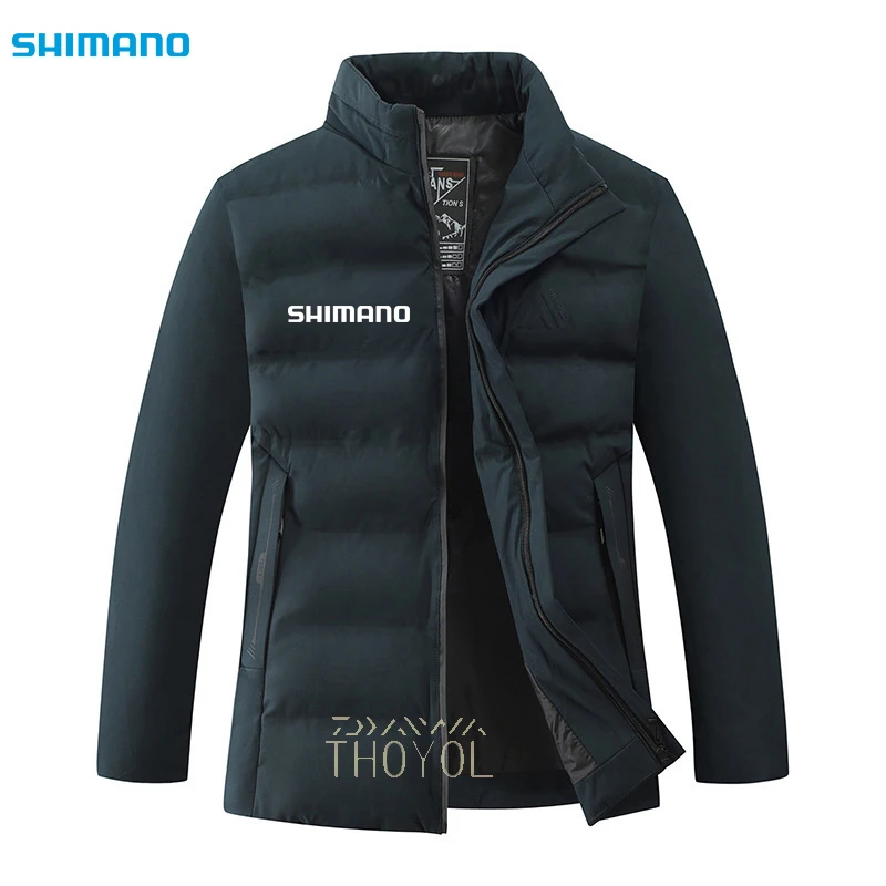 

Зимняя мужская рыболовная куртка Shimano, уличная спортивная однотонная одежда для рыбалки с воротником-стойкой, ветрозащитная утепленная оде...
