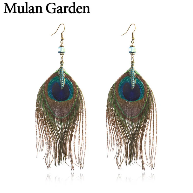 Длинные серьги M &amp G в виде натурального пера павлина для женщин ранние ювелирные