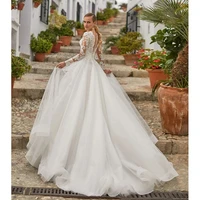 herburnl charming women appliqued tulle a line v neck robe de marie bride elegant sweep train lace wedding gowns dresses