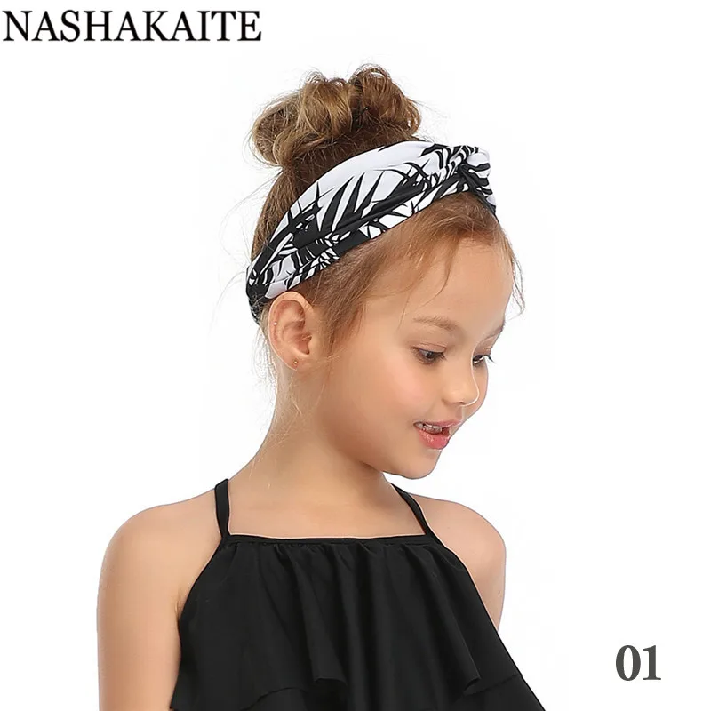 NASHAKAITE Mom and daughter Headbands 30 Colors Printed Women Girls Swimming Elasticity Hairdressing | Мать и ребенок