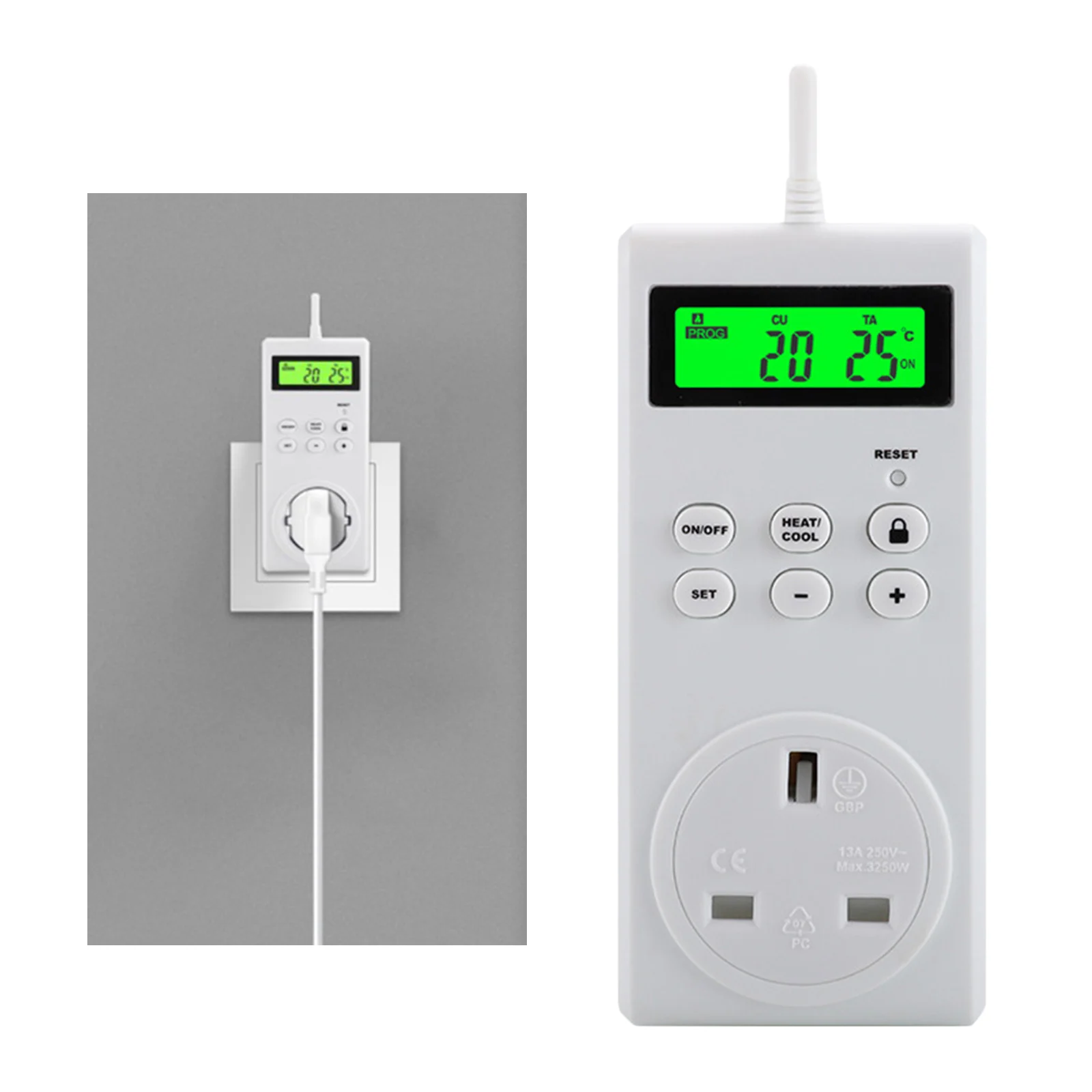 

Wireless Thermostat LCD Timer Switch Socket, Programmable Wireless Temperature Controller Temperature Socket UK Plug