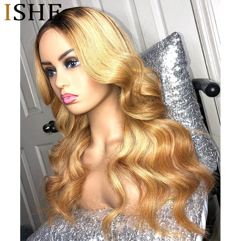ISHE волнистый Омбре 27 цветов длинная глубокая часть 360 ЛОБНЫЙ парик Реми волосы