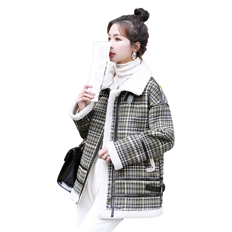 

CMAZ 2020 Autumn and Winter Younger Fashion Elegant Plaid Short Imitation Lamb Wool Short Coat