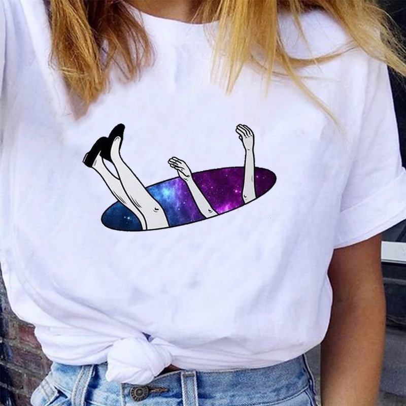 

Women Graphic Space Kawaii Ladies Short Sleeve Casual 90s Fashion Lady Clothes Tops Tees Print Female Tshirt T-Shirt