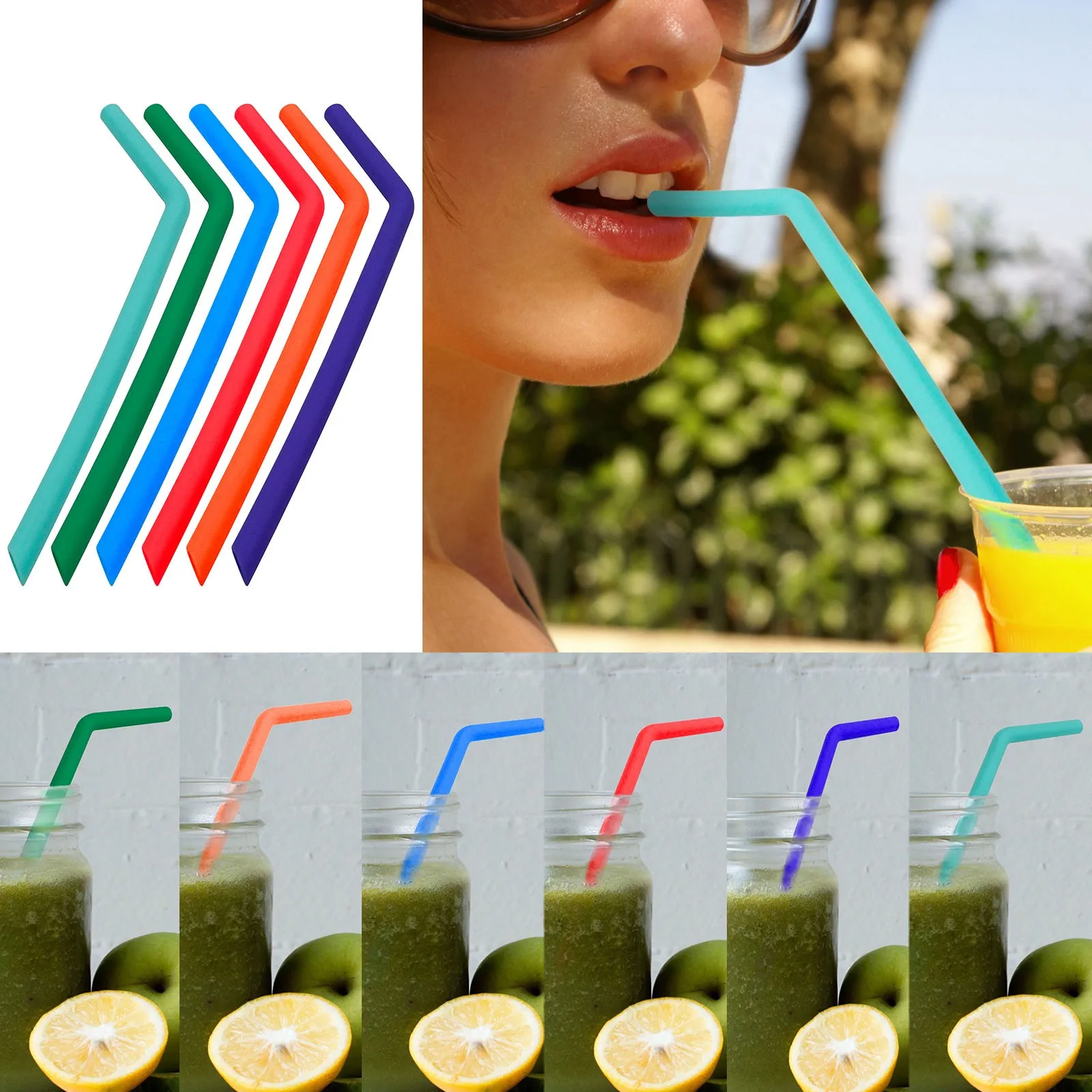 

Can Be Repeatedly Used Milk Tea Beverage Food Grade Silicone Bend Tube Straw Long Flexible Straws Bar Party Straws Accessory