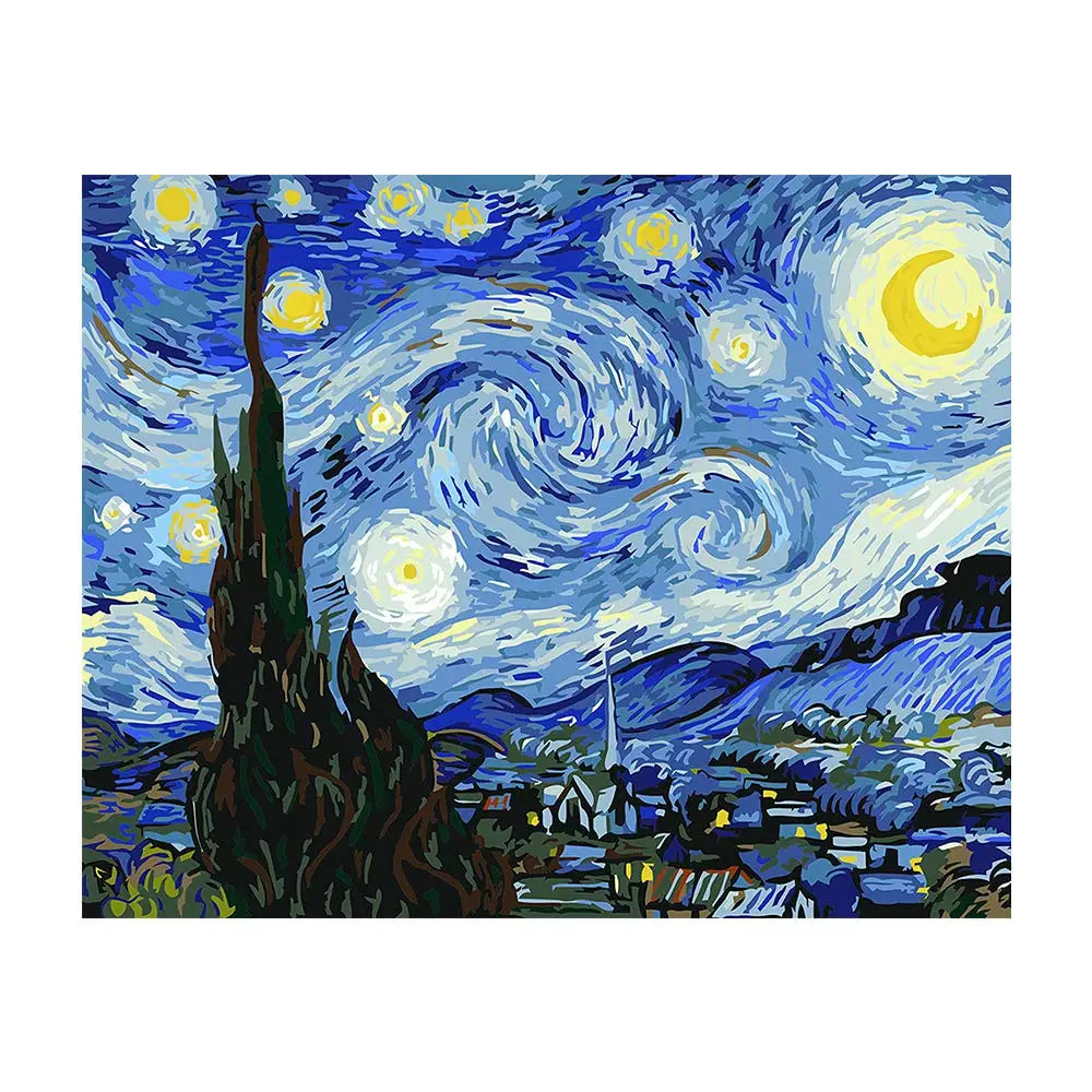

Paint by Numbers for Adults DIY Adult Paint by Number Kits for Beginners on Canvas Rolled (Van Gogh The Starry Night) DIY Frame