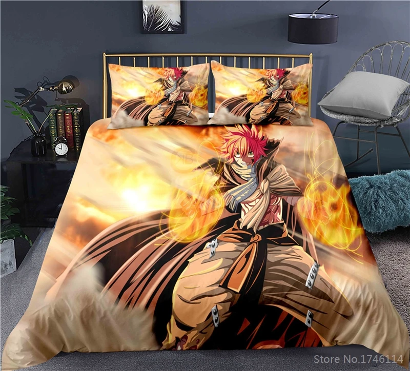 

Anime FAIRY TAIL 3D Cartoon Printed Bedding Set Duvet Cover Set Comforter Cover Pillowcase Bed Linens Twin Full Queen King Size