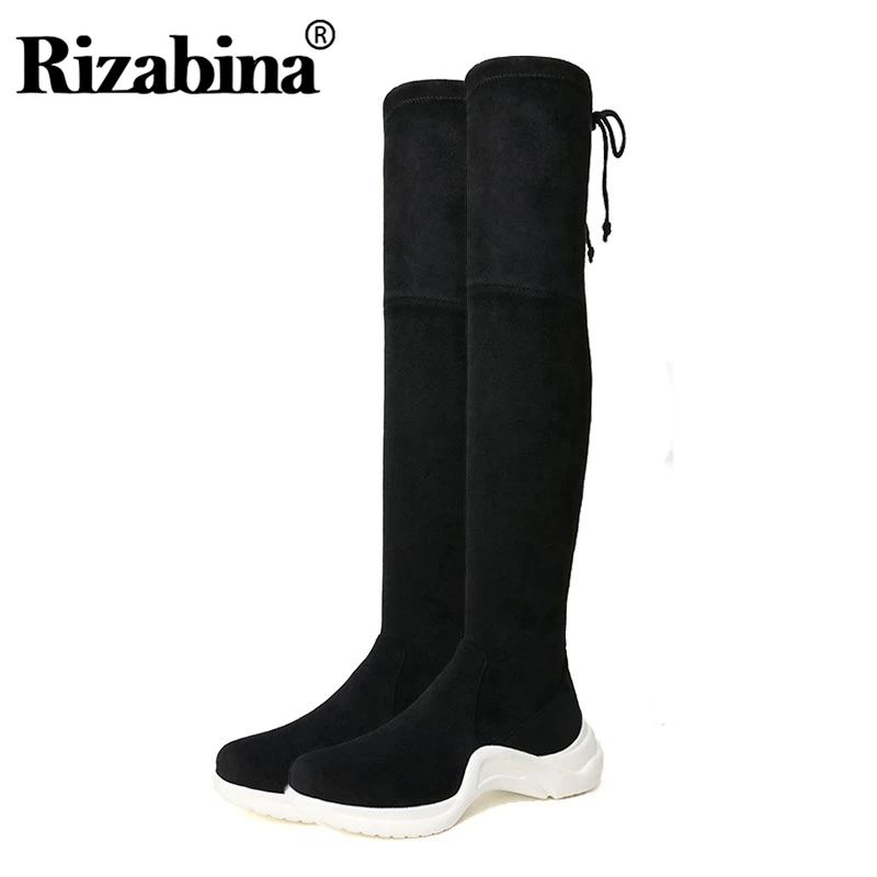 Женские облегающие ботфорты RIZABINA зимние теплые высокие сапоги на толстой