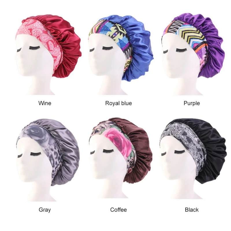 Ladies Wide Band Elastic Hair Styling Caps Night Sleeping Hat Women Silk Bonnet Soft Long Care Cosmetic | Красота и здоровье
