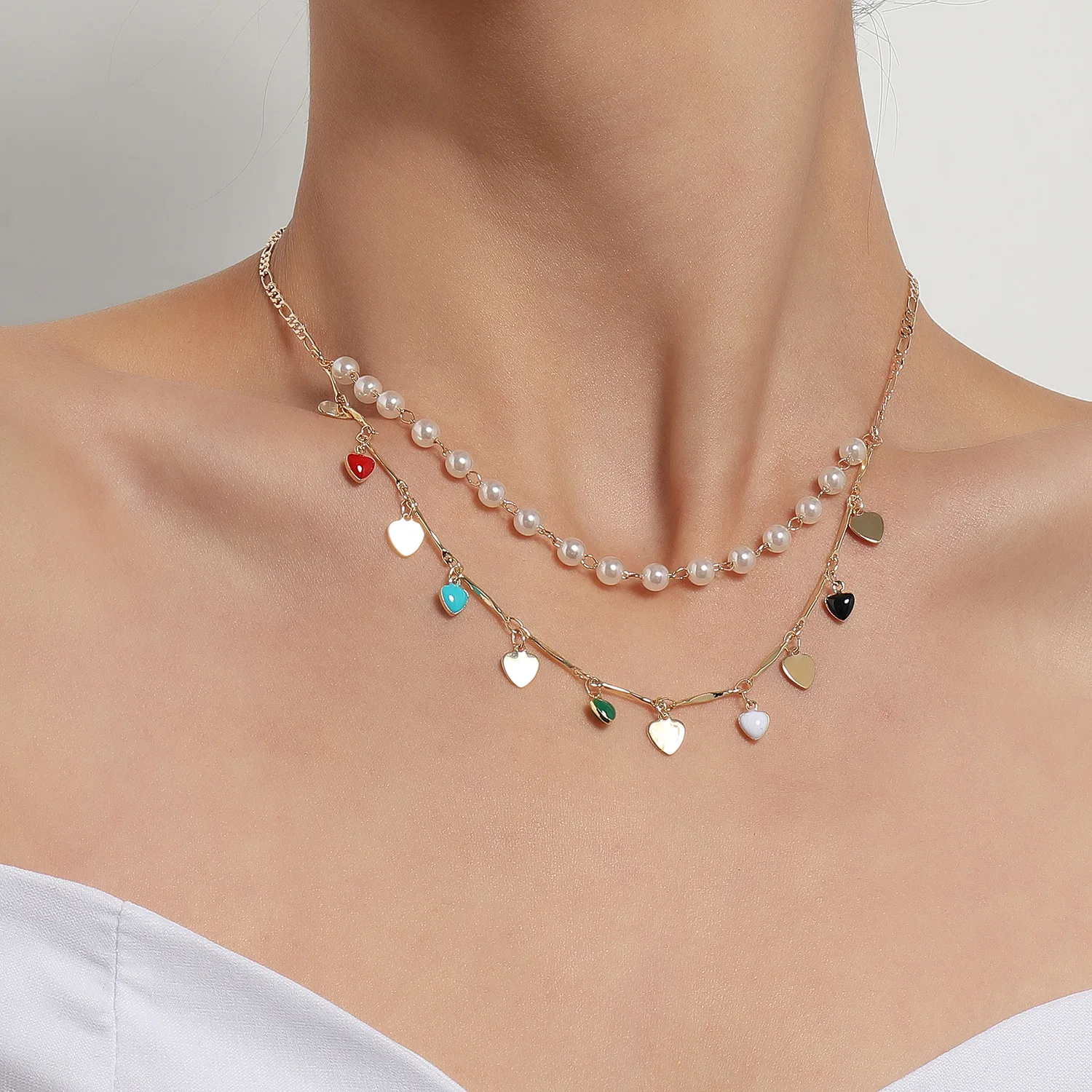 

2021 explosive style simple chain pearl love necklace women fashion drip glaze peach heart pendant ladies pendant gift