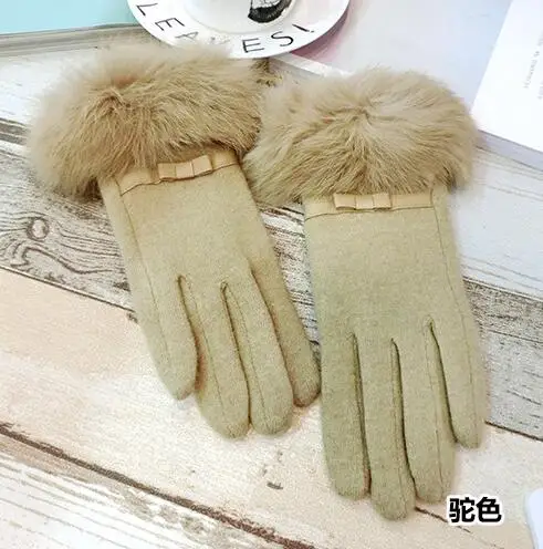 Женские осенне-зимние Утепленные шерстяные перчатки с натуральным кроличьим мехом женские кашемировые перчатки с сенсорным экраном Зимние перчатки для вождения R2269