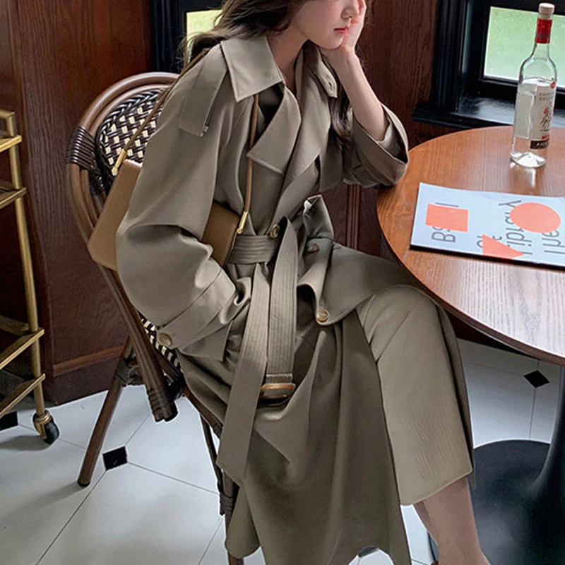 Женское двубортное платье-ветровка элегантное весеннее платье-макси в Корейском