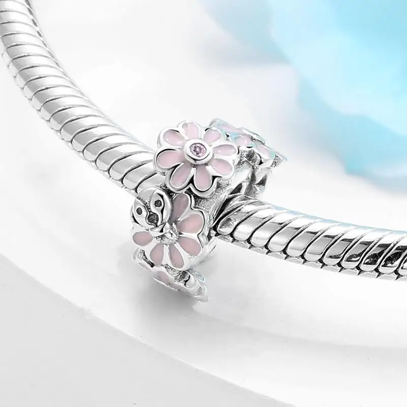 

Fashion 925 Sterling Silver Cute pink flowers Charms for Jewelry Making fits Original European Bracelets Stopper Beads Jewelry