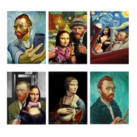 funny abstract canvas paintings by van gogh mona lisa da vinci posters and prints wall print murals home decoration cuadros