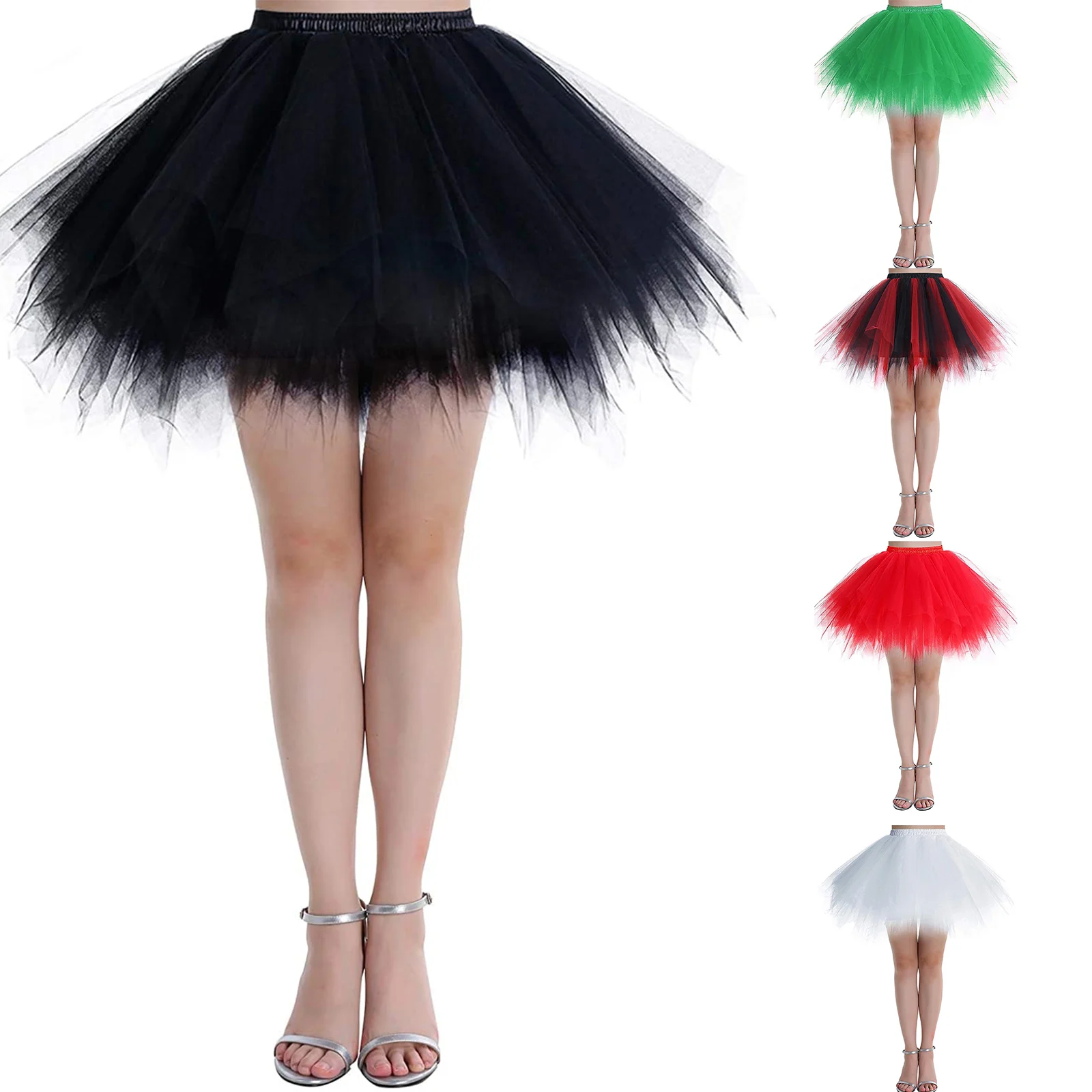 

Women Sexy Tulle Tutu Skirt Solid Color Elastic Waist Multi-layer A-line Mini Skirt Ballet Dance Ball Gown Prom Party Clubwear