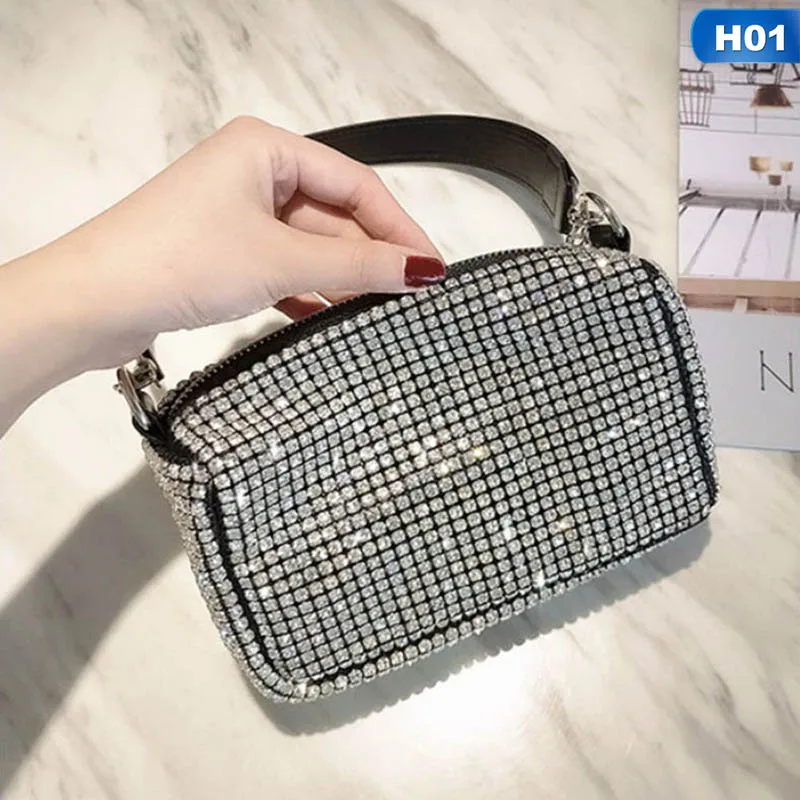

Women's Diamonds Handbag PU Leather Zipper Female Ladies Evening Bags 2020 Vintage Small Bolsa Feminina Shoulder Bags