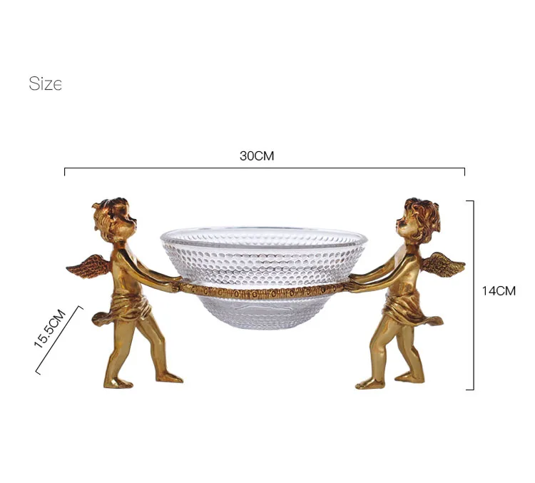 Роскошная золотая латунная посуда для мальчиков с двумя ангелами и эльфом