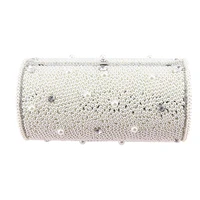 2022 new unusual shining beaded pearl portable womens eveing bag elegant pure color shoulder bags unique cylinder dinner bag