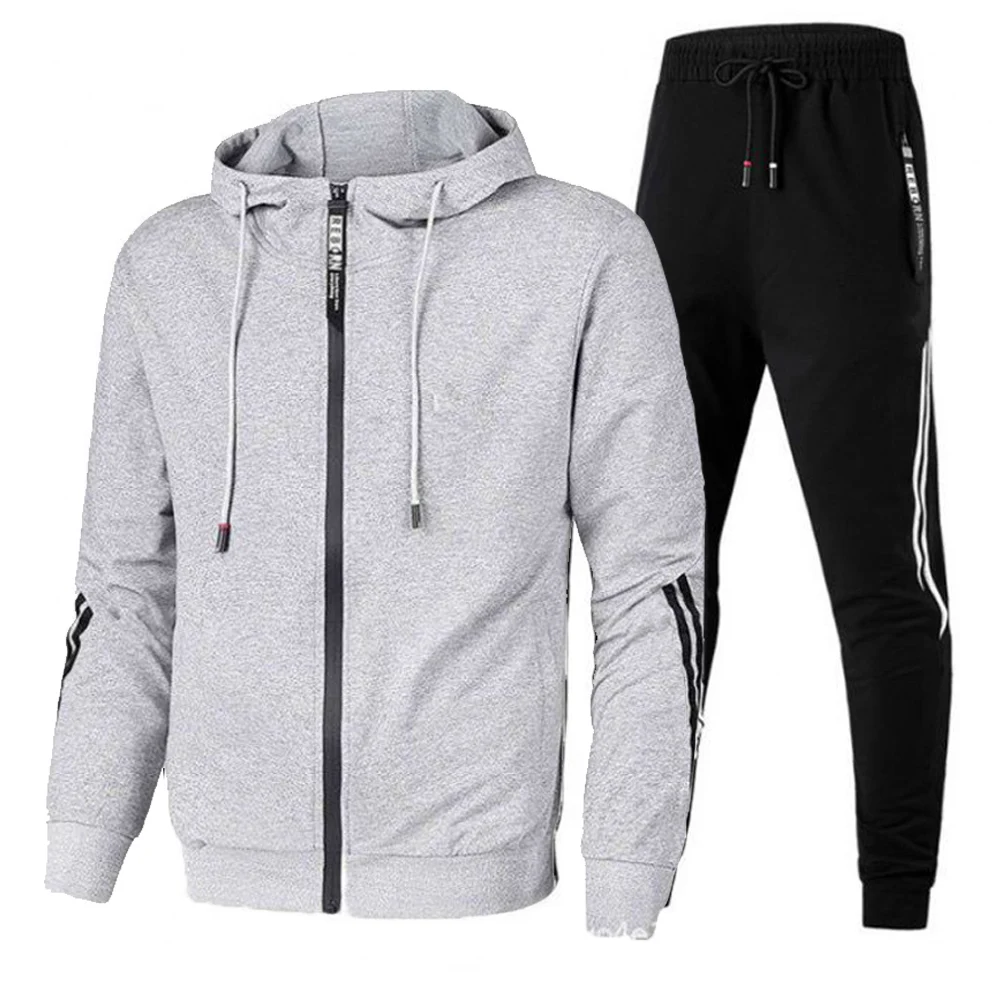 

Tracksuit Men Striped 2 Pieces Sets Hooded Jacket and Pants Fashion Spring Autumn Streetwear Sport Casual Oversize Male Suit