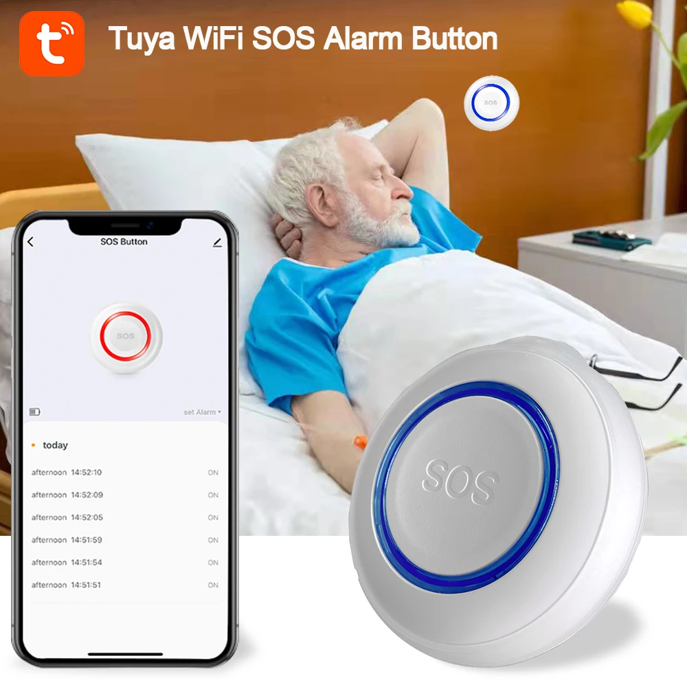 Tuya WIFI SOS сенсорная сигнализация Беспроводная тревожная тревожная кнопка для пожилых людей, личная самооборона, домашняя охранная сигнализа...
