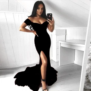 Женское вечернее платье со шлейфом Weilinsha, недорогое платье с открытыми плечами и разрезом по бокам, платье для выпускного вечера