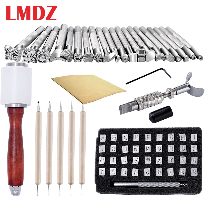 

LMDZ Leather Working Tools Leather Embossing Tools Leather kits for Beginner Leather Stamping Carving kit Punch Wooden Hammer