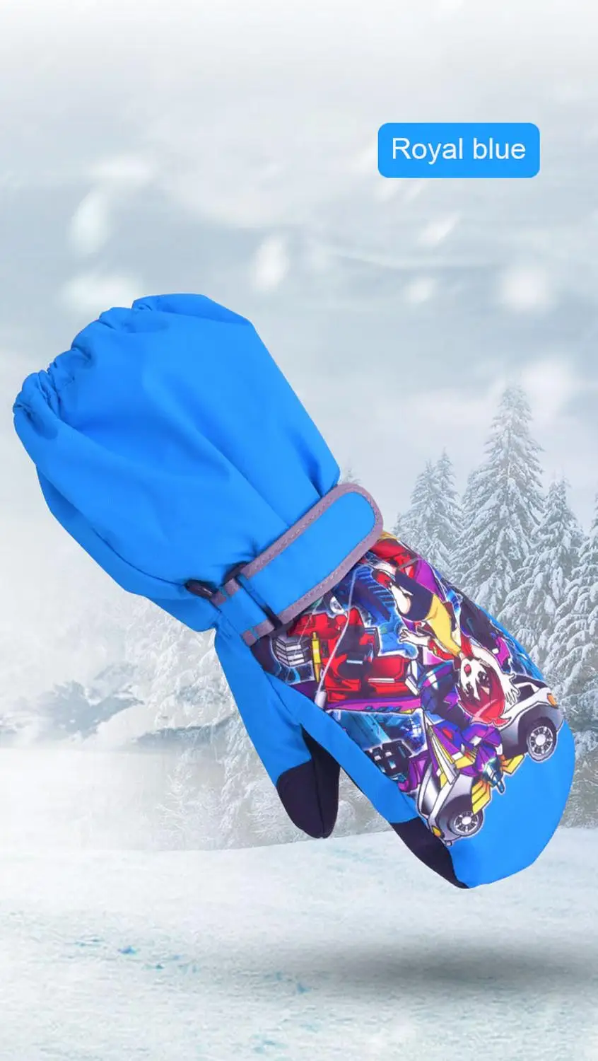 Royal blue GOBYGO Детские Зимние теплые лыжные перчатки для мальчиков/девочек спортивные водонепроницаемые ветрозащитные Нескользящие зимние варежки расширенные наручные перчатки для катания на лыжах - Цвет: Royal blue