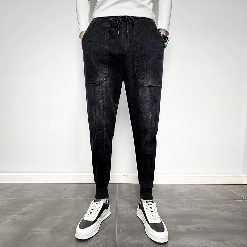 

28-36Autumn and winter pants men's slim feet pants Korean trend casual overalls men's beam pants plus velvet thickened harem pa