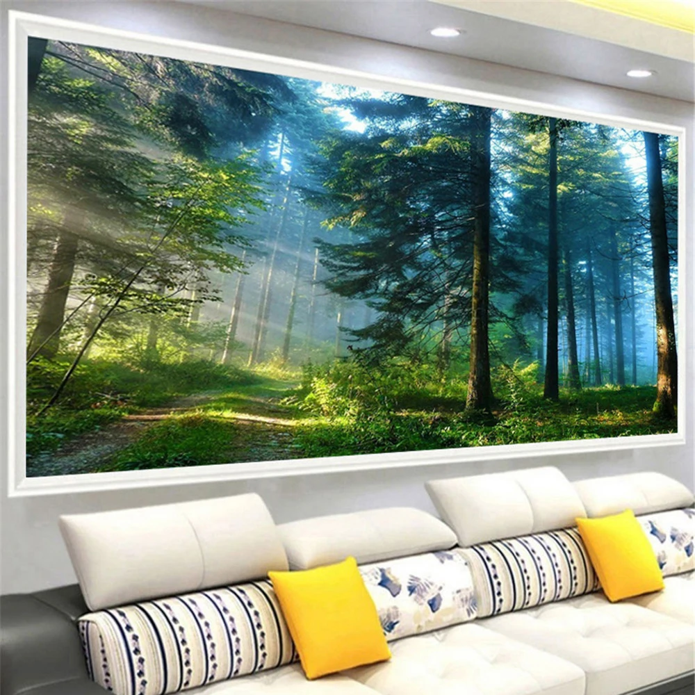 

5D DIY Diamond Painting Kit, Spring Forest Full Round Diamond Embroidery Cross Stitch Arts Craft Supply for Wall Home Decor