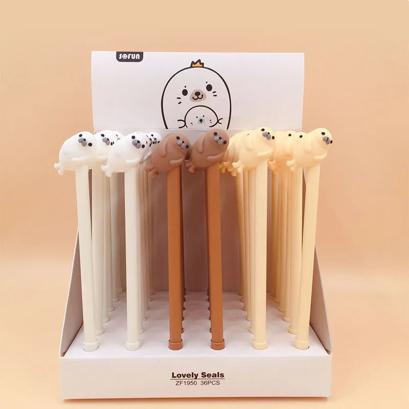 

36 pcs/lot Creative Sea lion Gel Pen Cute 0.5mm Black ink Signature Pens School Office writing Supply Promotional Gift