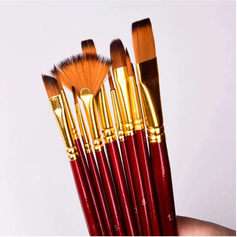 

EZONE 10Pcs Paint Brushes Nylon Hair Brush for Acrylic Painting Oil Watercolor Paint DIY Kid Student Artistic Brush Art Supplies