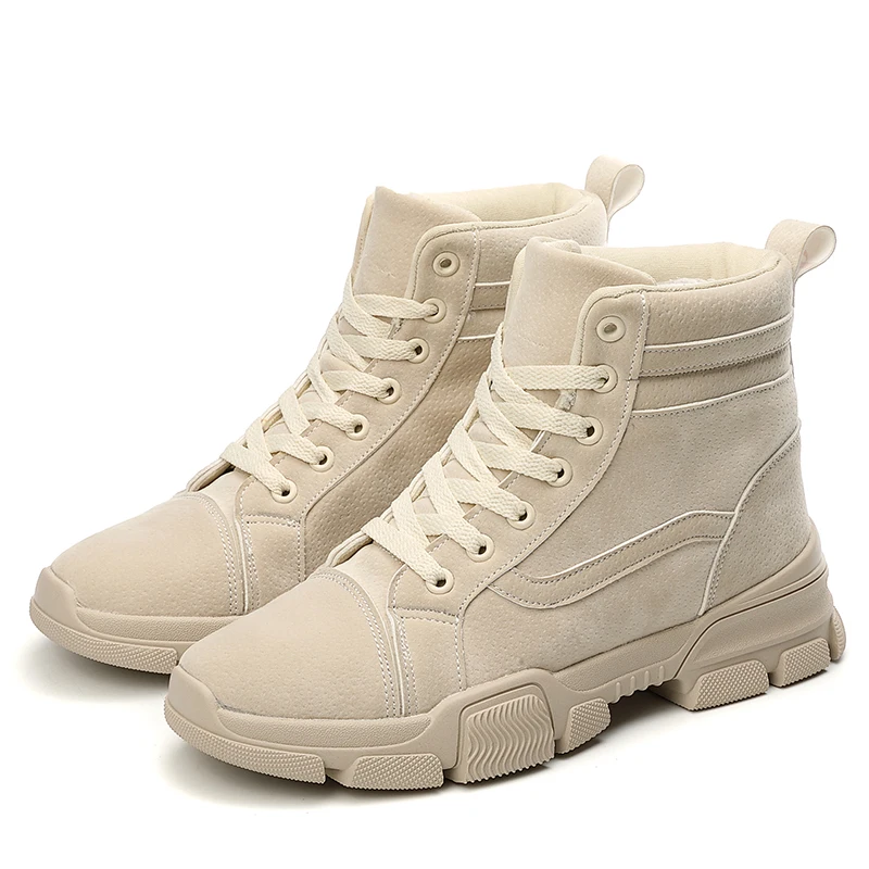 Beige ERNESTNM/женские ботинки; коллекция года; Зимние ботильоны; botas mujer invierno; теплая плюшевая женская обувь; Узкие ботинки из искусственной замши; пикантная красная обувь - Цвет: Beige