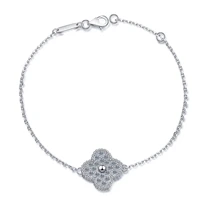 luxury 925 sterling silver moissanite diamond four leaf clover bracelets adjustable for women silver bracelet jewelry gifts