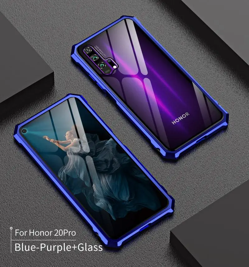 Для huawei Honor 20 чехол Honor 20 Lite бампер металлическая алюминиевая рамка крышка со стеклянной задней крышкой жесткий чехол для huawei 20 Pro чехол s - Цвет: Honor 20 Pro Blue