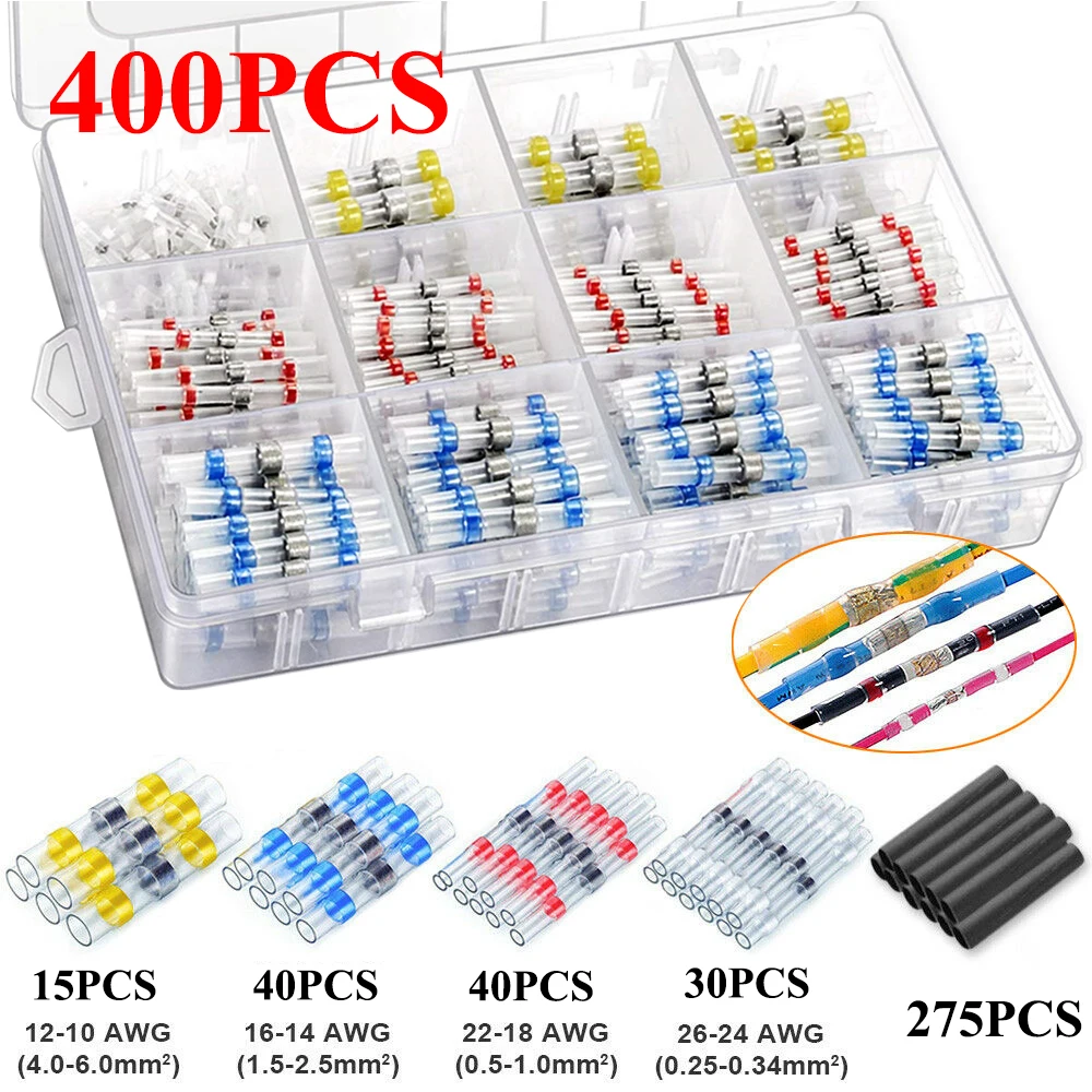 400Pcs 300/600/800 шт провода для пайки Комплект разъемов, терм усадочная стыковые соединители Водонепроницаемый и изолированный Электрический провод терминалы - Цвет: 400Pcs