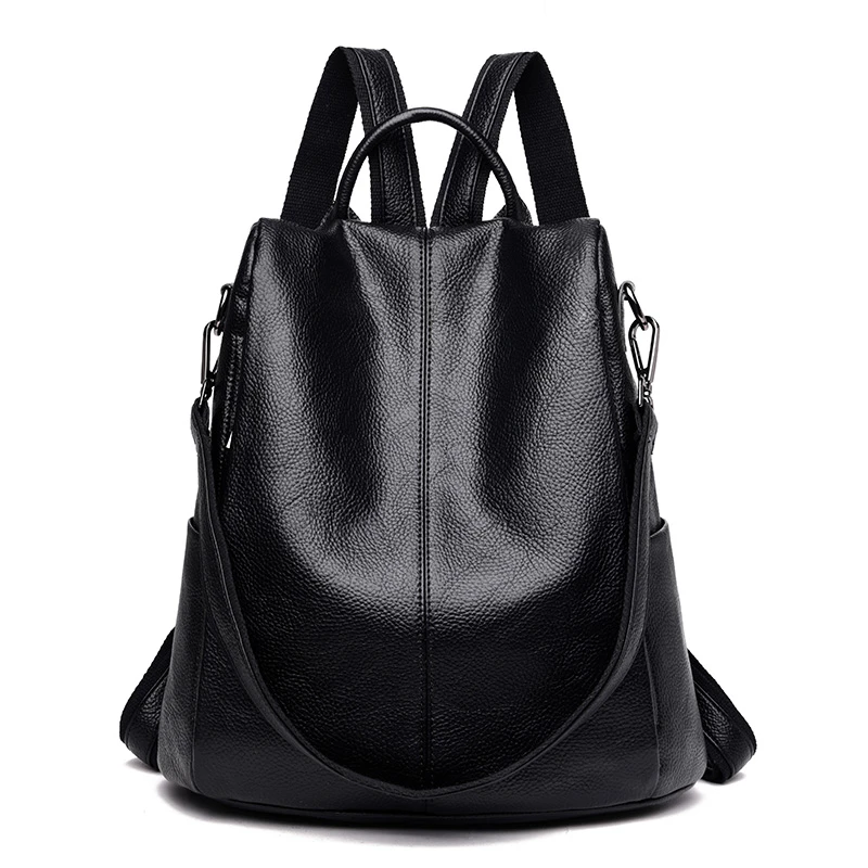 

Women Backpacks Leather Female Travel Multifunction School Bags For Girls Sac a Dos Solid Back Pack Female Vintage Bagpack New