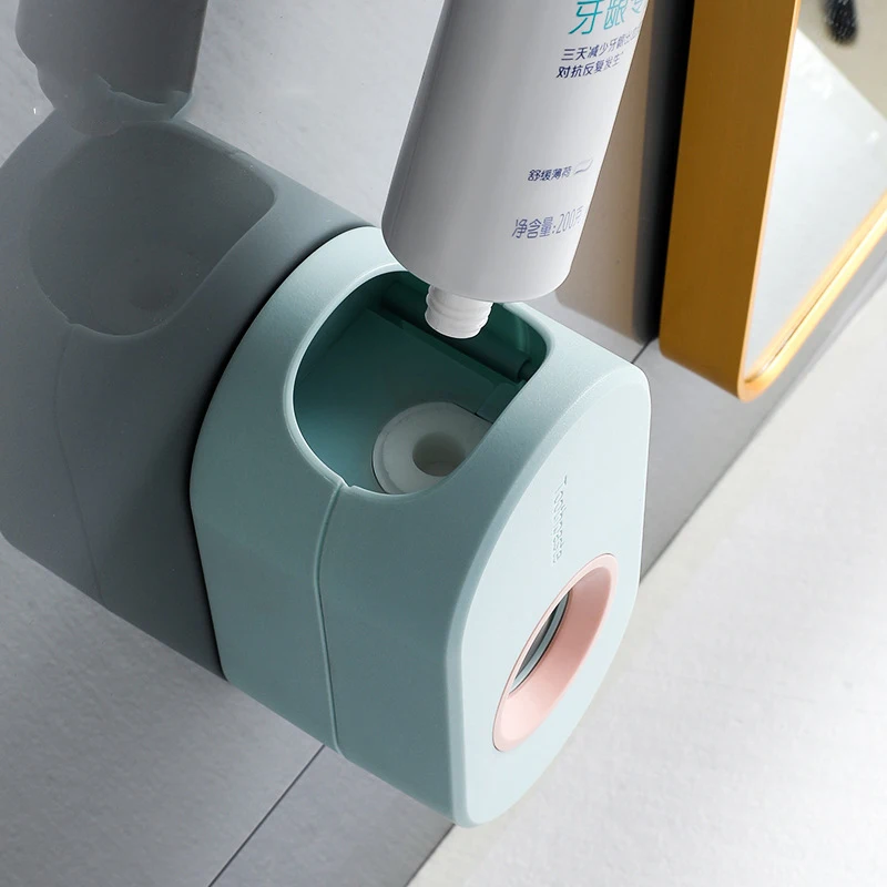 Kit de exprimidor de pasta de dientes, estante para cepillos de dientes, soporte montado en la pared, autom&aacute;tico y adhesivo, succi&oacute;n-2
