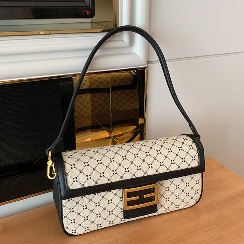 

Luxury Brand Top Layer Cowhide Fashion Classic Printing Ladies Crescent Bag Versatile One-shoulder Armpit Women's Bag Monogram