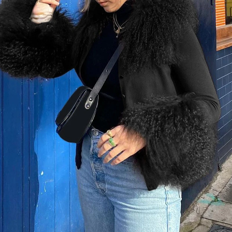 

2021 New Women Knitted Casual Jacket Solid Slim Coat Winter Outwear Faux Fur Button Ladies Parka Coat Tops 2021 Winter Clothes