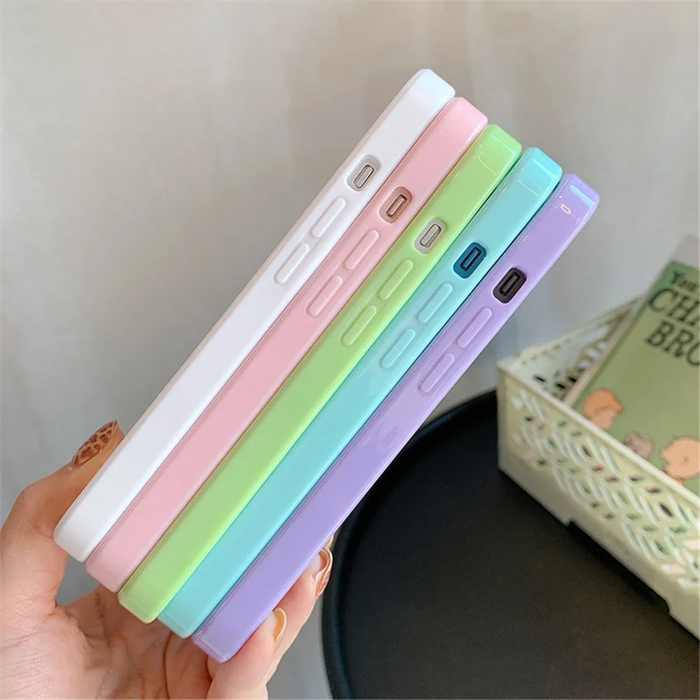 Candy Shockproof Silicone Bumper Phone Case For iPhone 14 11 12 13 Pro Max X XS XR 8 7 Plus SE Transparent Protection Back Cover