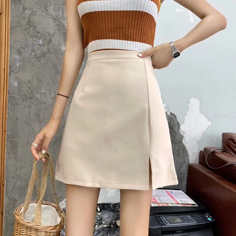 

Split short skirt female spring 2021 new Korean version of the wild high waist thin a-line skirt small skirt